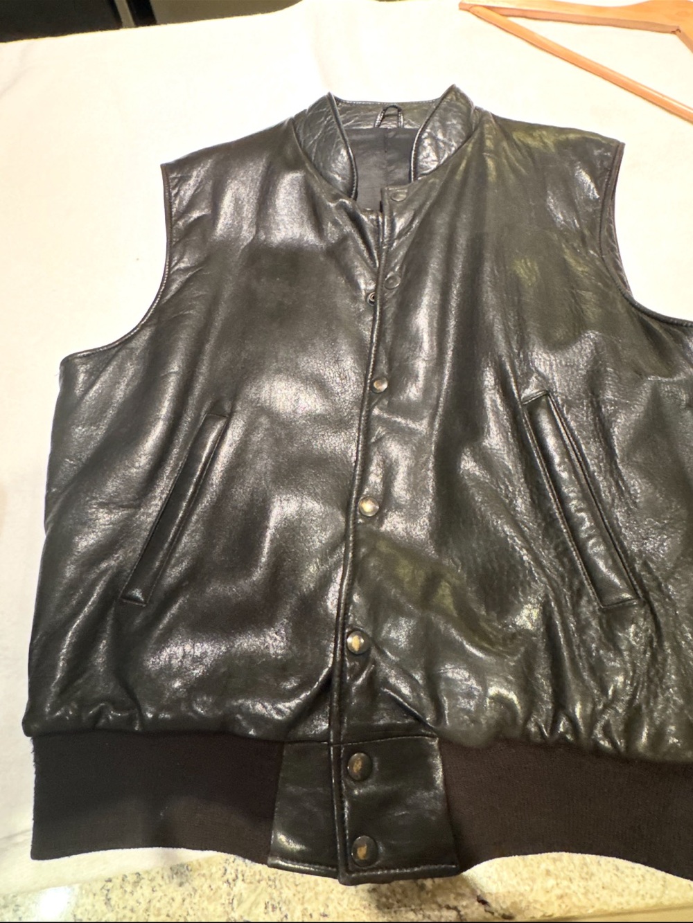 Women’s Vintage Roots Black Leather Sleeveless Bomber Vest